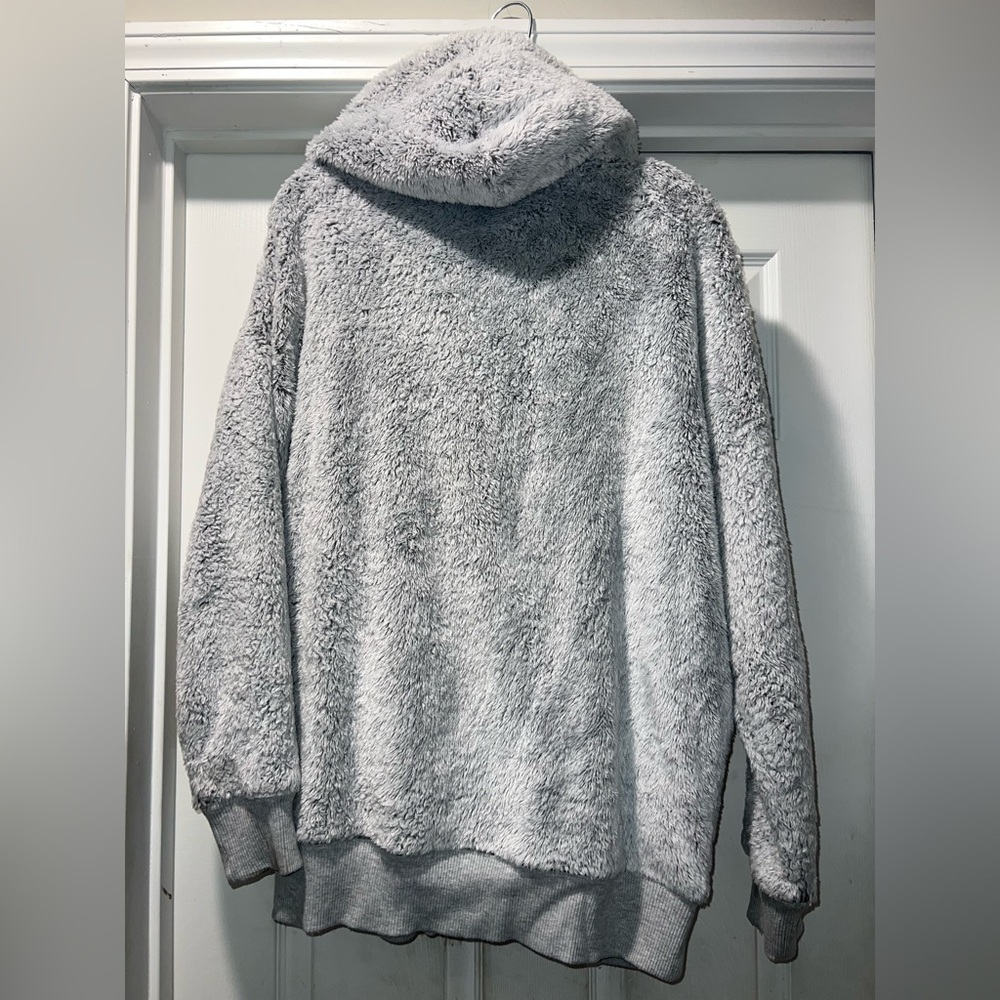 Aerie Women's Sherpa Sz Small “Oversized” Full Zip Hooded Jacket Gray Faux Fur - Picture 5 of 12